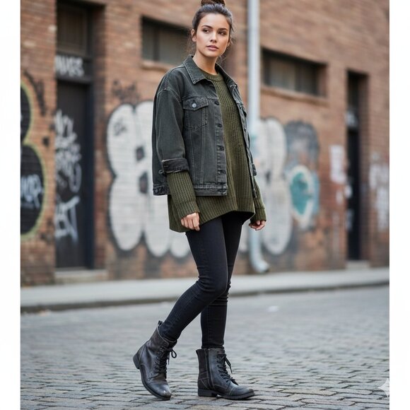 Aldo Women's Combat Moto Biker Boots Army Utility Brown Buckles Zipper Size 5 - Picture 4 of 14